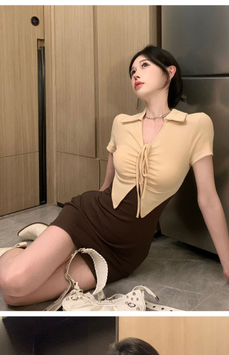 Pure Desire Hot Girl Polo Collar Dress Women's Summer French Design Fake Two-piece Slim Fit Hip Skirt