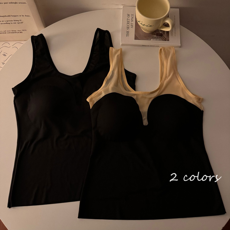 Real shot ~ Hot girl with sweet and cool style, fake see-through flesh, fake two-layer see-through slim-fitting suspender design vest with breast pads