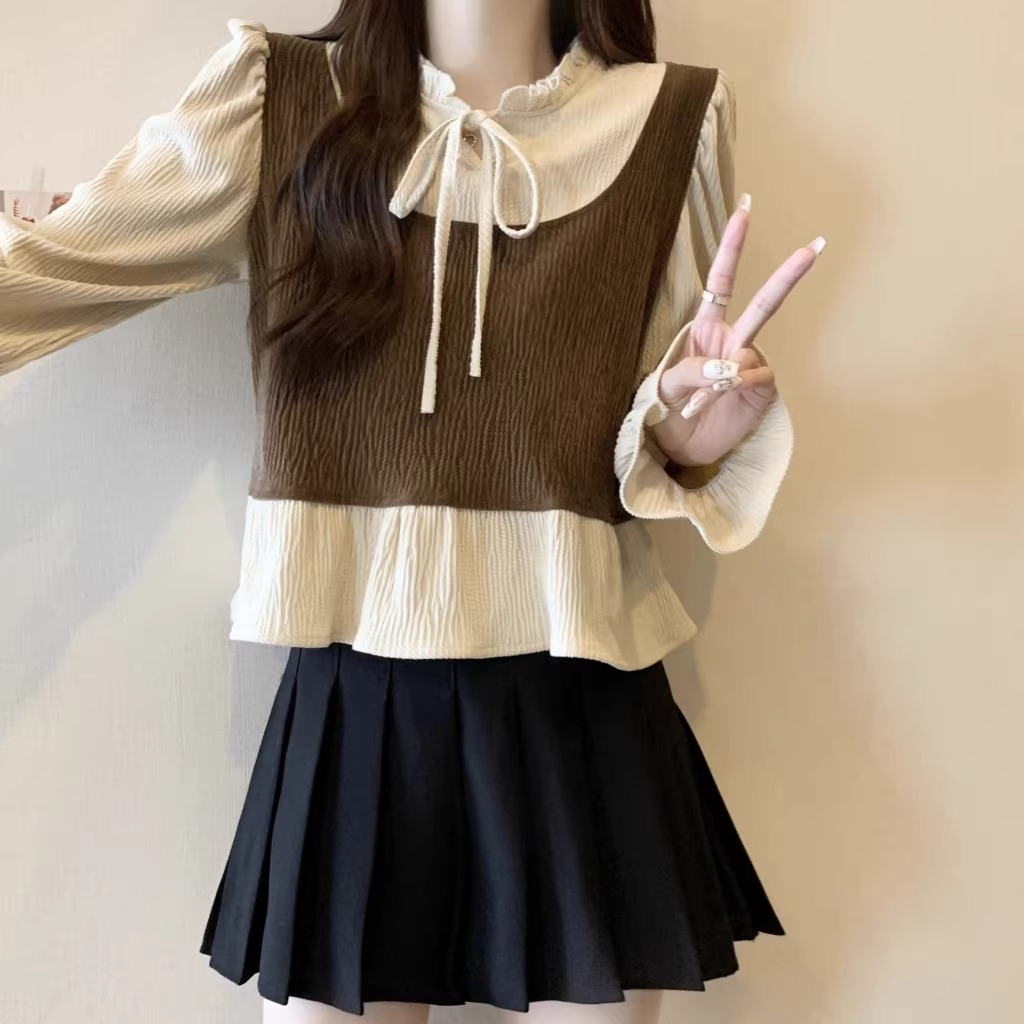 Original workmanship fake two-piece shirt top 2024 spring new large size fat mm design high-end shirt for women