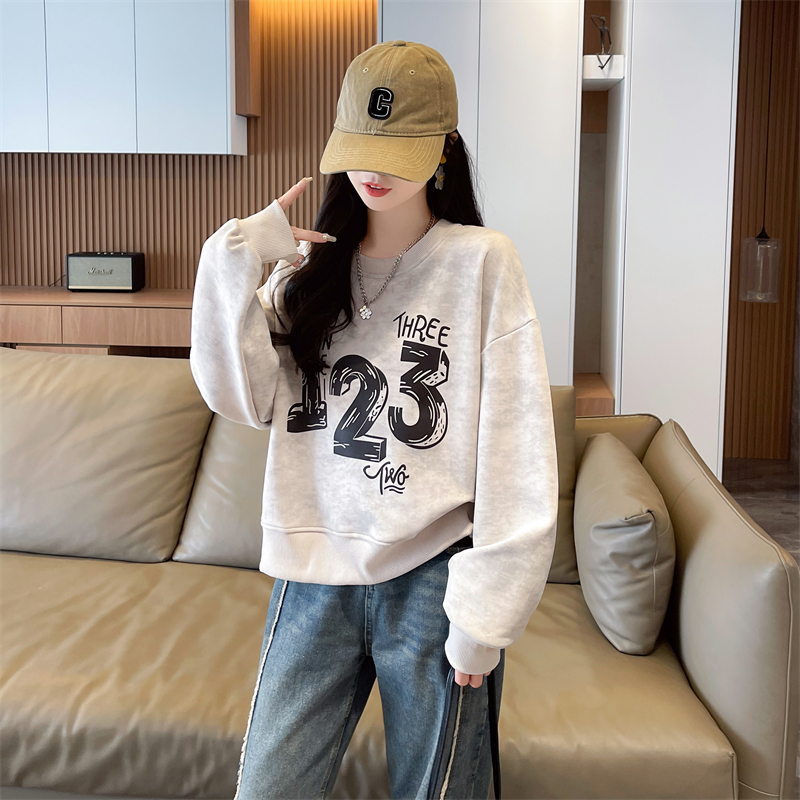 實拍 扎染卡通圓領衛衣女寬鬆韓版新款春秋設計感上衣
