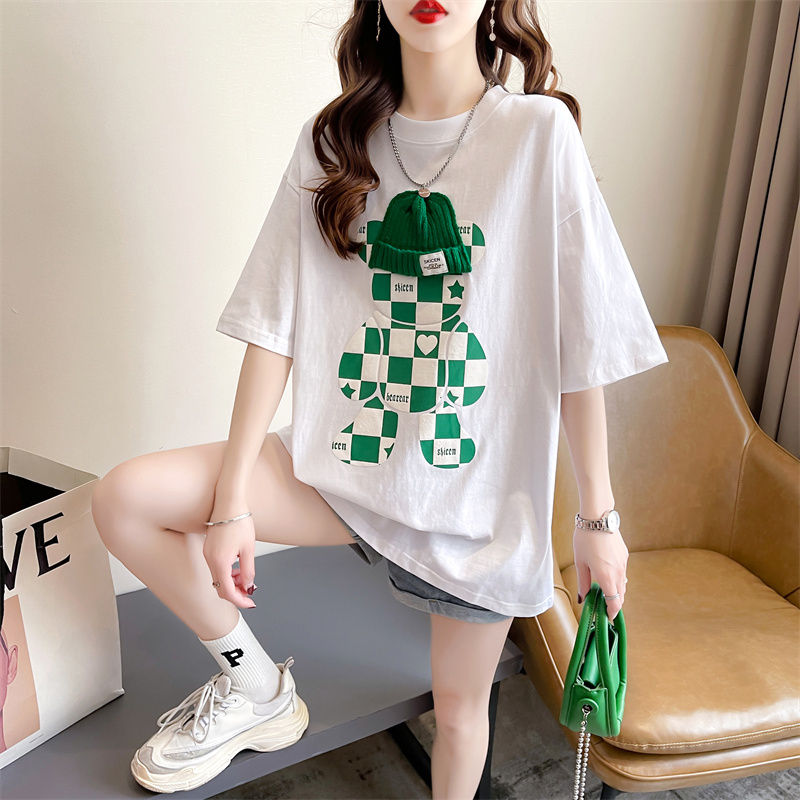 實拍2024夏季重工印花小眾設計感國潮個性短袖T恤女