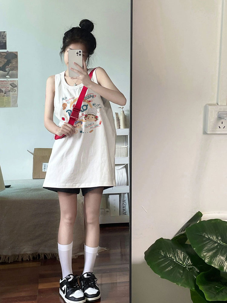 新款白色清涼吊帶背心女內搭大碼外穿寬鬆打底寬肩帶無袖上衣