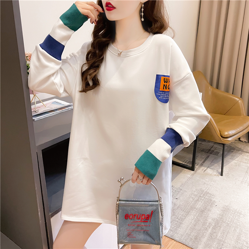 Real shot 2024 spring Korean style loose double-sided German velvet round neck warm splicing long-sleeved bottoming shirt T-shirt for women