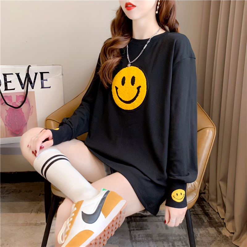 Real shot 202 spring Korean style loose double-sided German velvet round neck warm splicing long-sleeved bottoming shirt T-shirt for women
