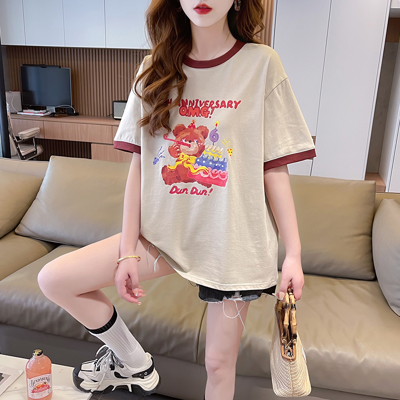 實拍2024夏季100%純棉小個子韓版拼接撞色短袖T恤女