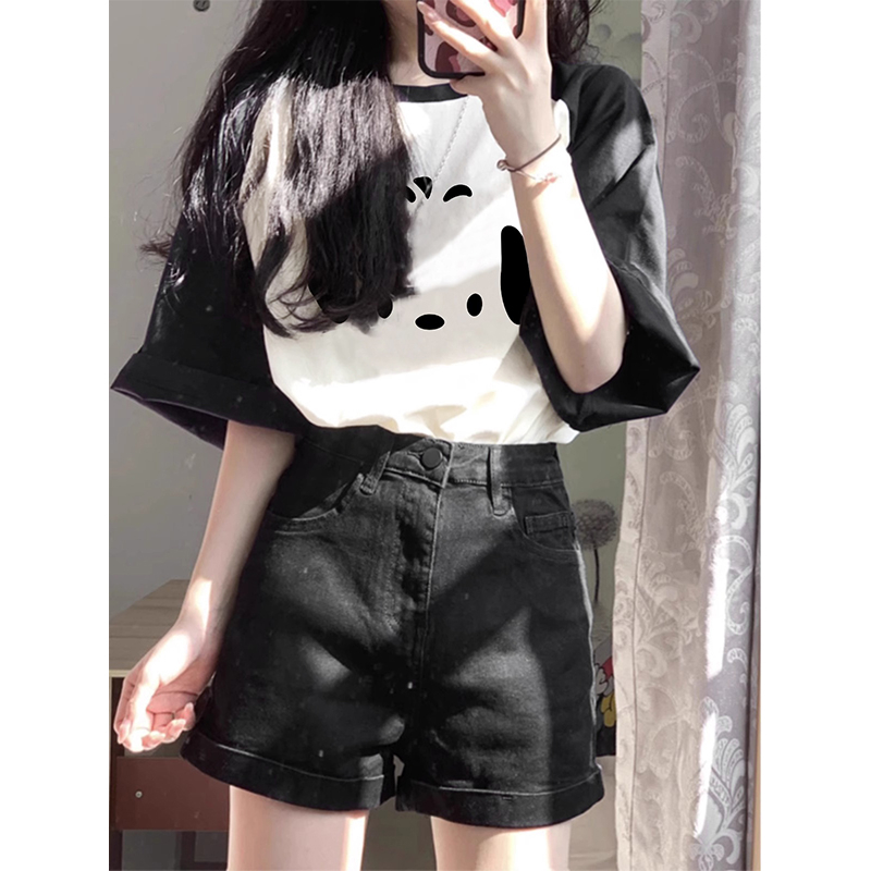 21 count Solona collar 100% cotton back strip raglan short-sleeved T-shirt trendy
