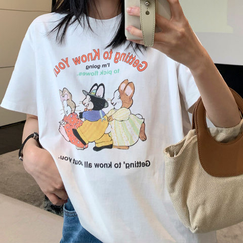 Cartoon pattern T-shirt women's short-sleeved summer new cute bunny letter printed top