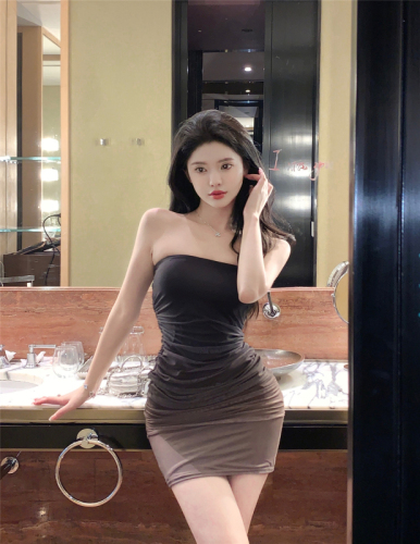 Real shot~24 Xia Xin French socialite gradient sexy hip-hugging slim slim tube top dress for women