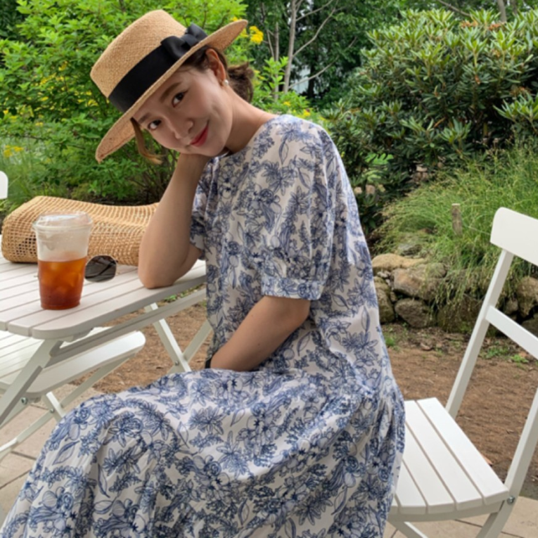 Original Korean light and mature style lazy chiffon puff sleeve dress