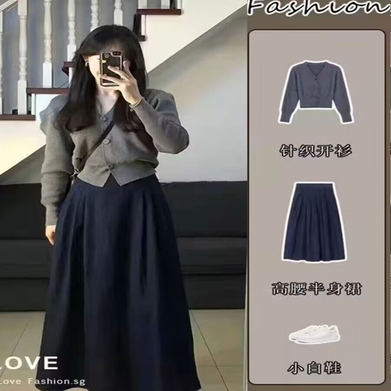 春季小香風輕熟氣質御姐鹽系穿搭高級感開衫毛衣半身裙兩件套裝女