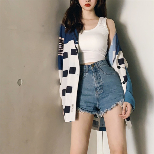 Actual shot of summer pure lust hottie versatile tight-fitting casual inner wear short Korean style round neck vest for women