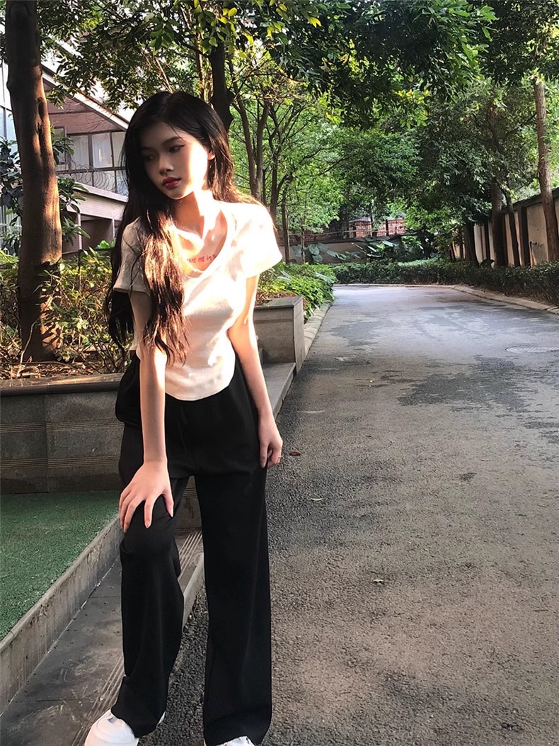 92棉/8氨綸40支210g純棉 小眾正肩T恤辣妹短款