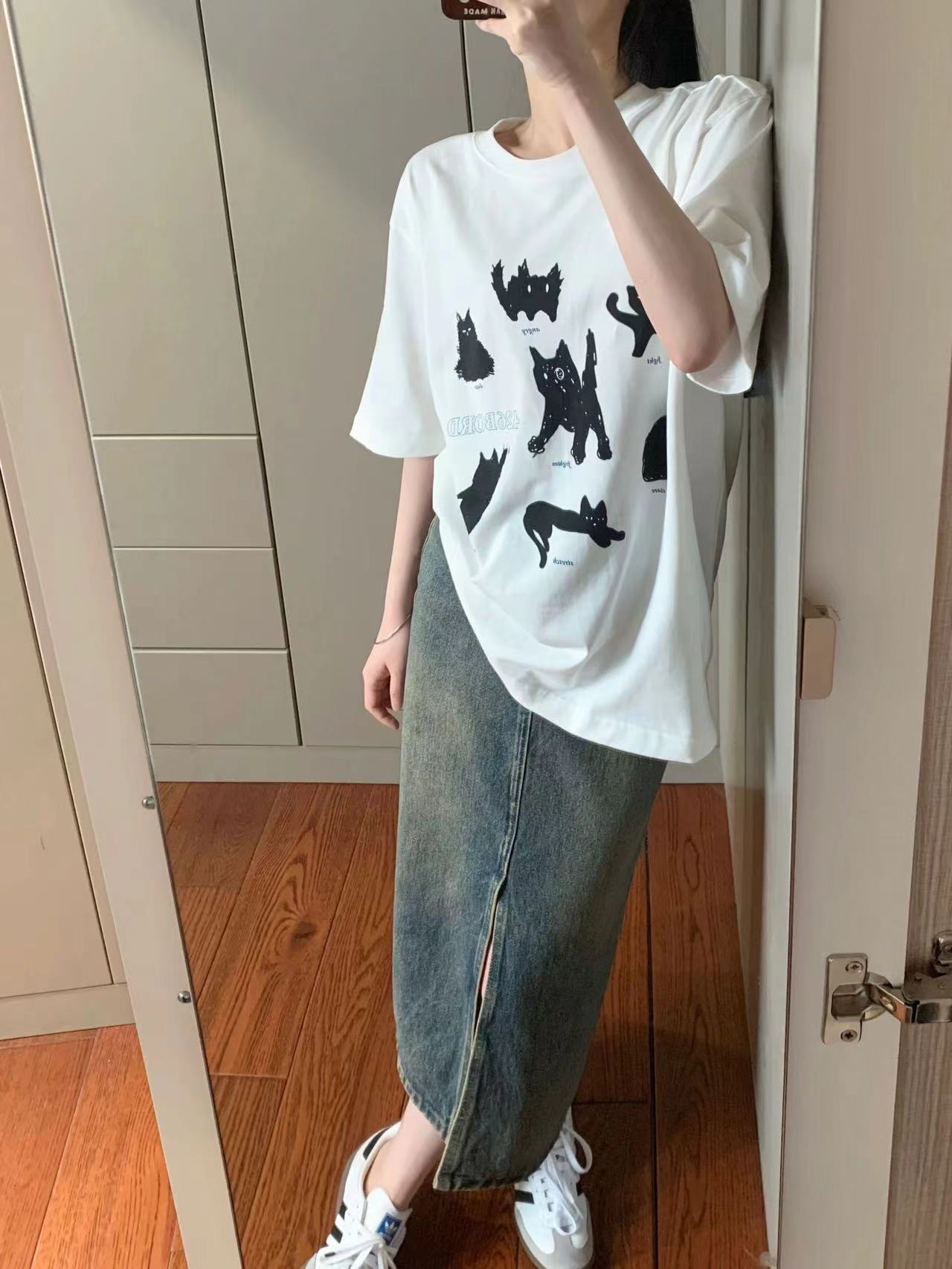 高質量純棉220克精梳緊密手感好直播品質前印花短袖t恤女