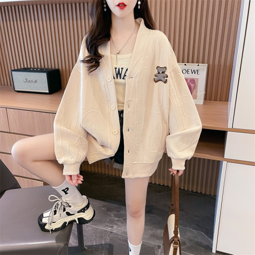 Actual shot of spring Korean style loose imitation cotton jacquard cartoon silver flower button cardigan mid-length thin coat for women