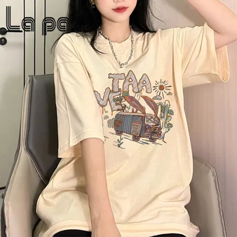 Short-sleeved T-shirt women's loose Korean version ins trend 2024 spring and summer new style mid-length half-sleeved top ins trend