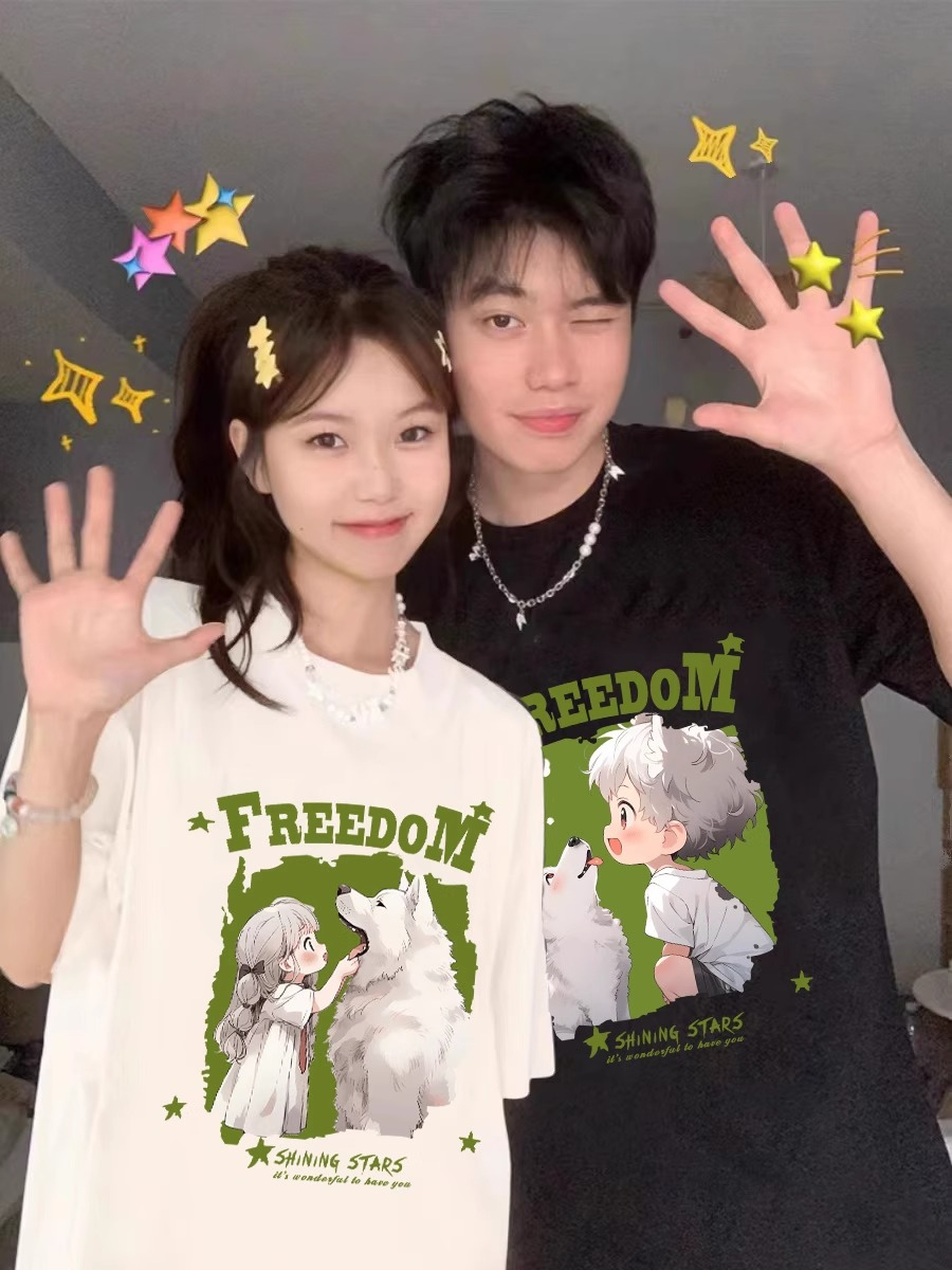 不一樣的情侶裝夏裝季短袖小眾高級感2024新款潮牌純棉t恤衣服女