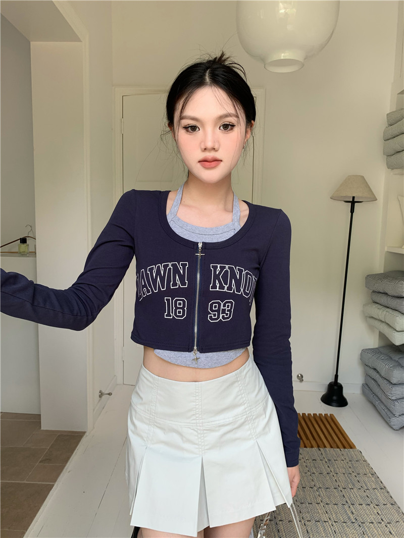 @realshot American letter print halter neck fake two piece long sleeve T-shirt