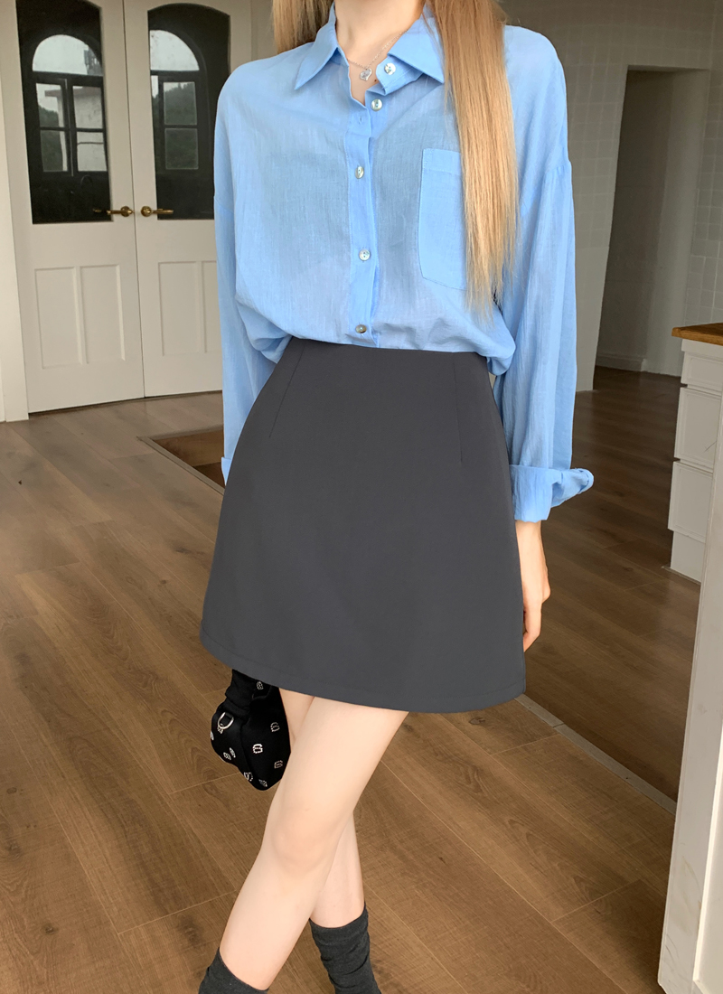 Actual shot of spring 2024 thin design sun protection shirt + high-waist slimming basic versatile skirt
