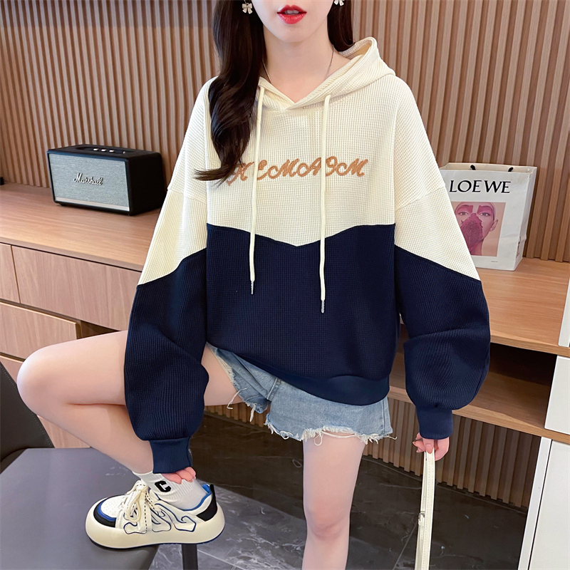 Real shot 2024 spring Korean style loose hooded letter embroidered large size women's thin sweatshirt for women