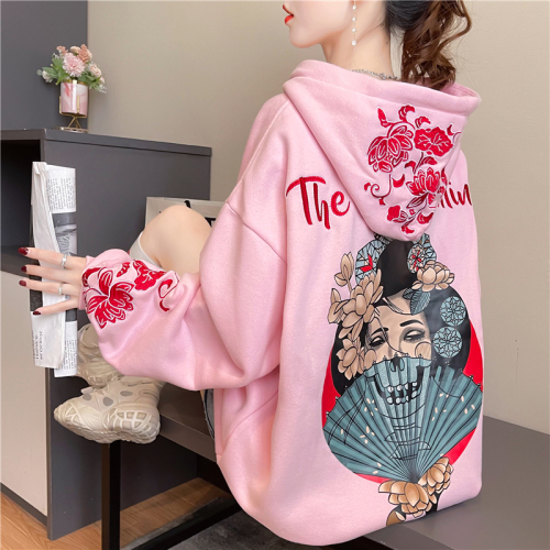 Real shot 2024 spring Korean version hooded letter embroidered loose large size women's long-sleeved thin sweatshirt for women