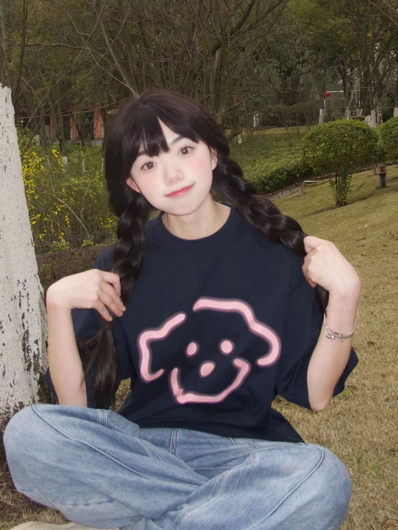高質量純棉220克精梳緊密手感好直播品質前印花短袖t恤女