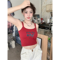 Pure hot girl style short red camisole summer 2024 slim and slim printed inner top for women ins