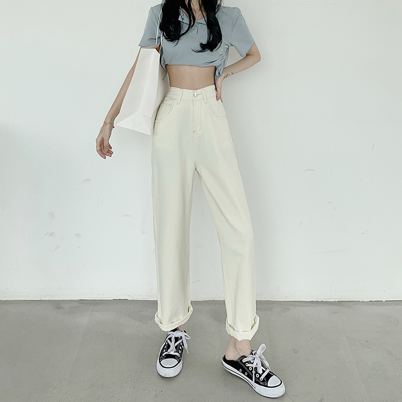 實拍# 春秋大碼胖mm新款韓版高腰九分休閒牛仔褲女寬鬆闊腿直筒褲