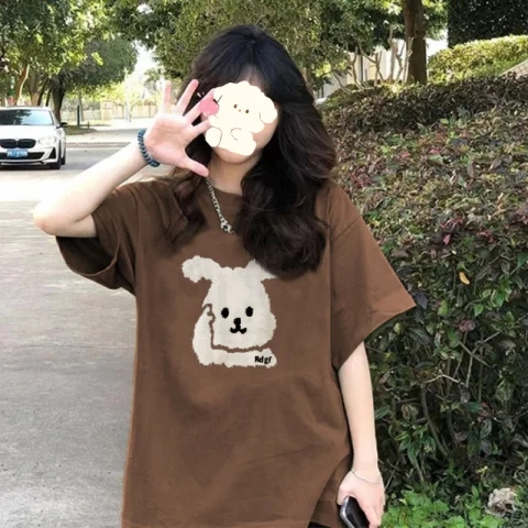 Short-sleeved T-shirt women's loose Korean version ins trend 2024 spring and summer new style mid-length half-sleeved top ins trend