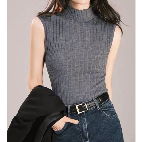 Spring and summer half turtleneck small camisole women's all-match bottoming shirt knitted sweater vest sleeveless short top wear outside