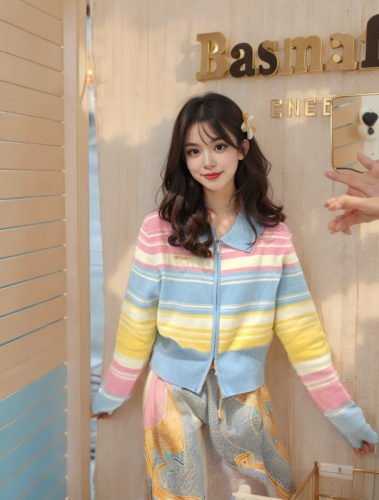 Colorful Striped Sweater Women's Spring 2024 New Korean Style Small Short Contrast Color Splicing Knitted Cardigan Jacket