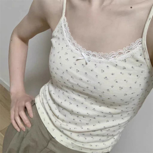Sweet bow lace suspender belt breast padded vest for women summer new slim fit short inner hot girl top
