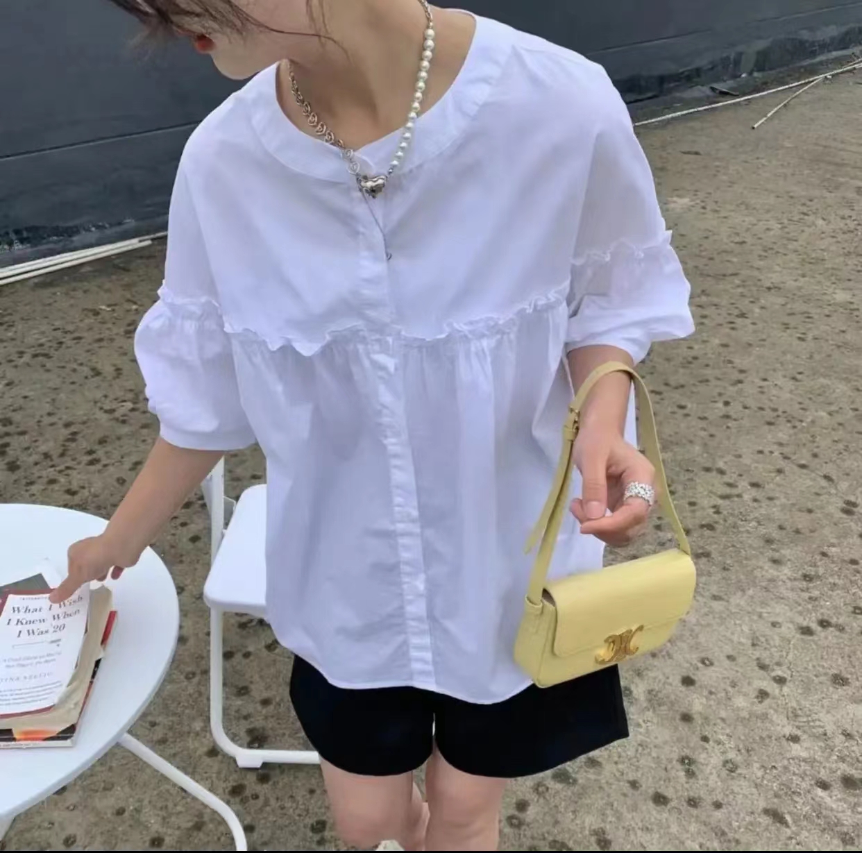 Summer new plus size women's lazy style puff sleeve white shirt pure cotton short-sleeved fashion loose and versatile top