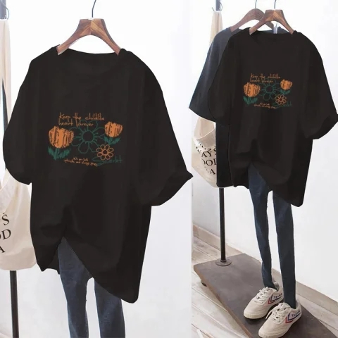 Short-sleeved T-shirt women's loose Korean version ins trend 2024 spring and summer new style mid-length half-sleeved top ins trend