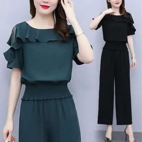 Internet celebrity fat mm niche design western style tall suit plus size women's summer new style waist slimming two-piece set