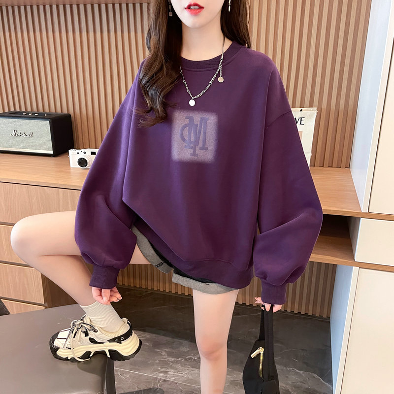 實拍 印花圓領衛衣女寬鬆韓版新款春秋設計感上衣
