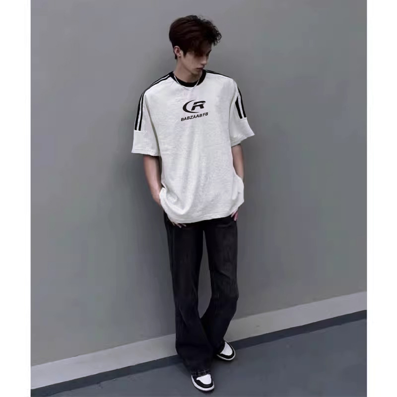 200g back pack 20 count plain weave spring and summer pure cotton three-stripe short-sleeved T-shirt