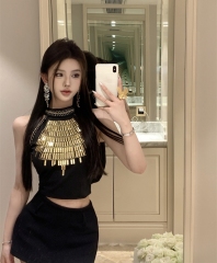 Actual shot of a pure lust hottie hot-shot celebrity designer halter neck short vest halter top for women