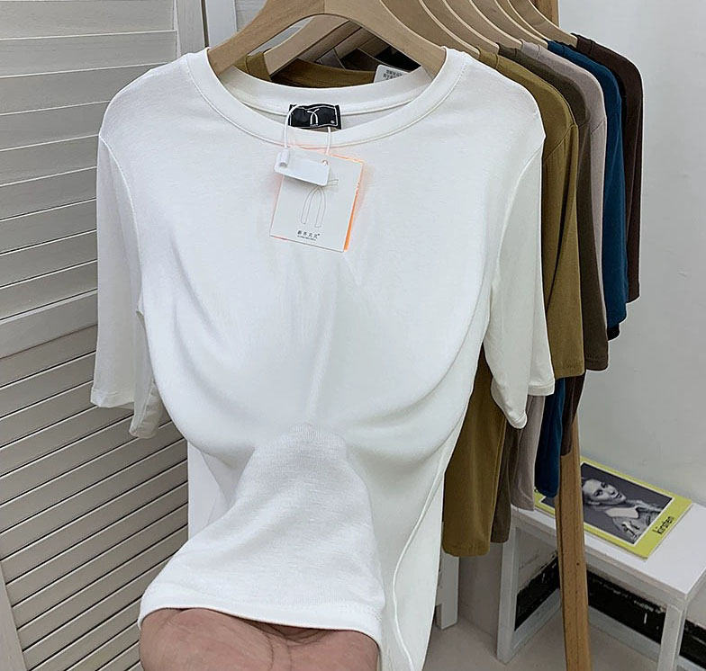 五分袖中袖內搭打底衫t恤女半袖時尚薄洋氣百搭圓領修身顯瘦上衣