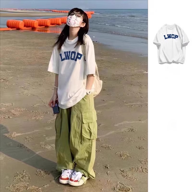 高質量純棉220克精梳緊密手感好直播品質前印花短袖t恤女