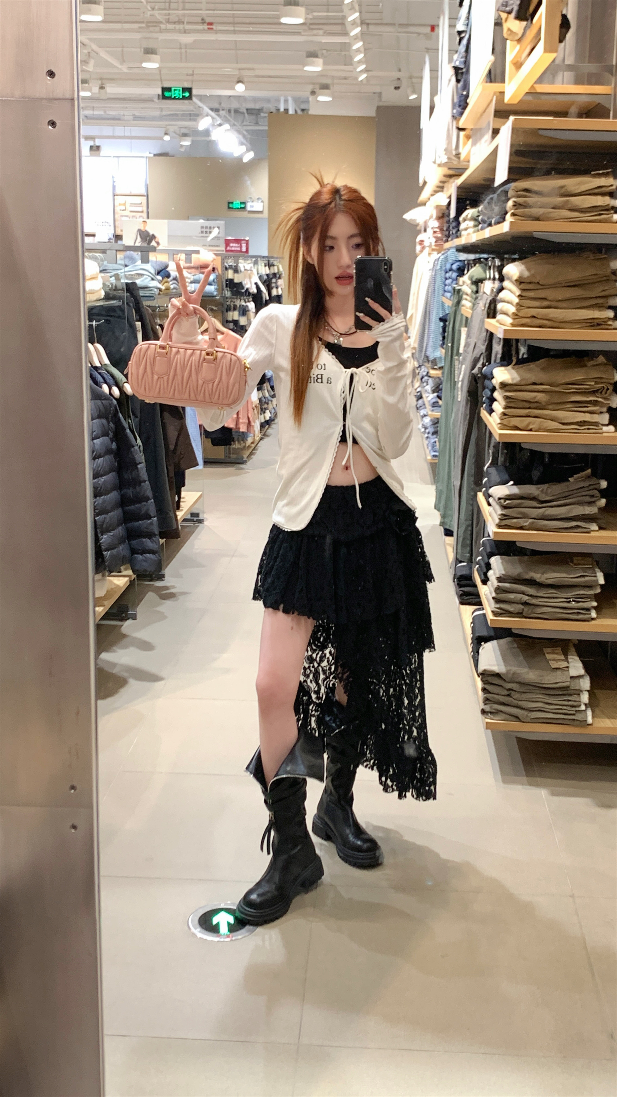 實拍~美式復古辣妹系帶開衫+不規則蕾絲半身裙女