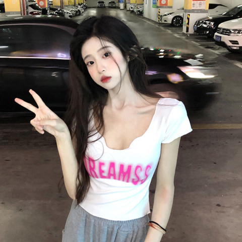 韓版短款夏季顯瘦修身洋氣短袖上衣女裝ins潮超修身圓領T恤休閒