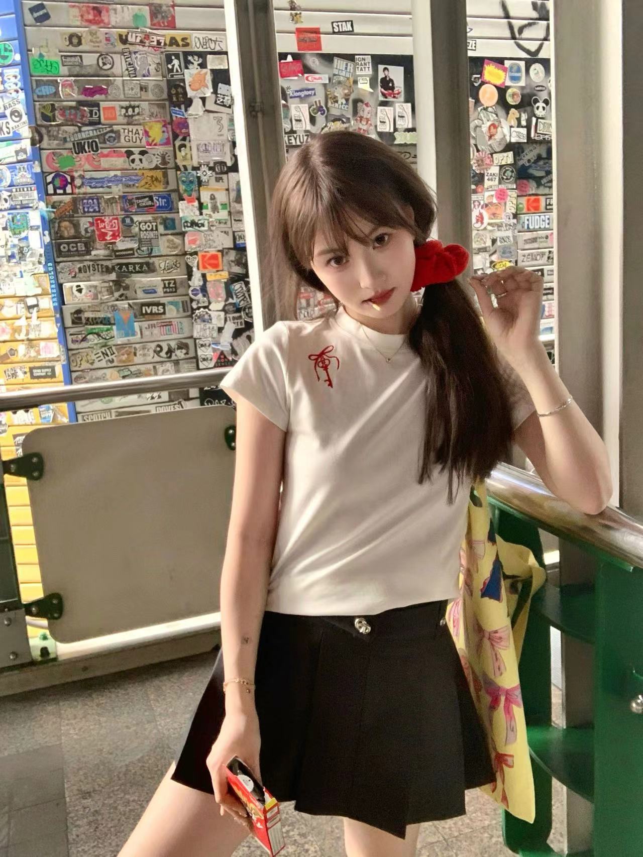 純棉210克40支奧代爾帶彈力直播品質 前後 印花修身短袖t恤女
