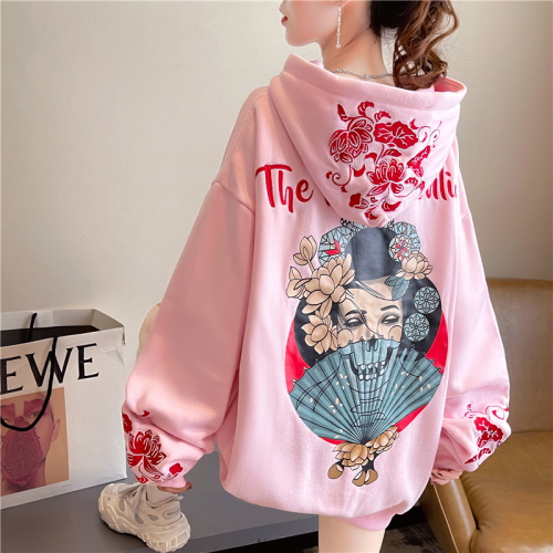 Real shot 2024 spring Korean version hooded letter embroidered loose large size women's long-sleeved thin sweatshirt for women
