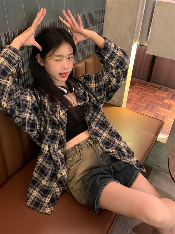 實拍   美式冪式穿搭防曬薄款襯衫寬鬆上衣