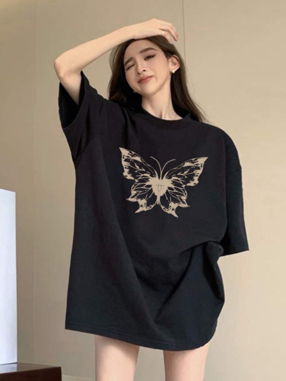 2024 spring and summer new heavy/combed cotton back collar with seamed S-XXXL summer short-sleeved T-shirt for women