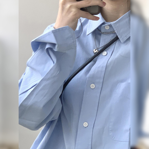 防晒蓝色衬衫女长袖上衣2024新款法式高级感小个子衬衣小众外套