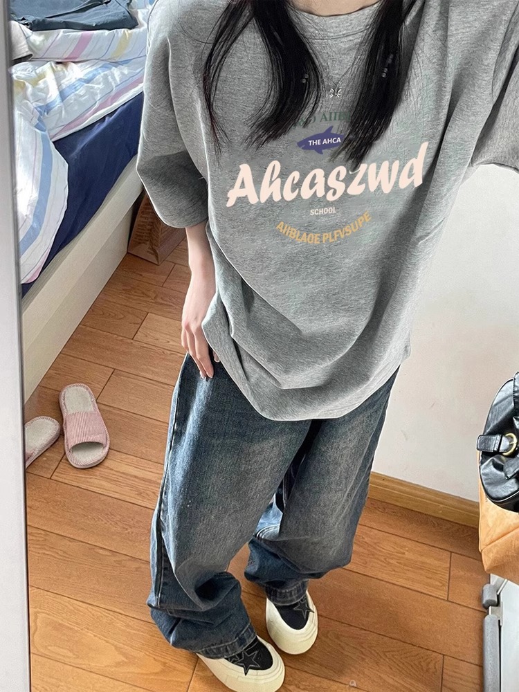 高質量純棉220克精梳緊密手感好直播品質前印花短袖t恤女