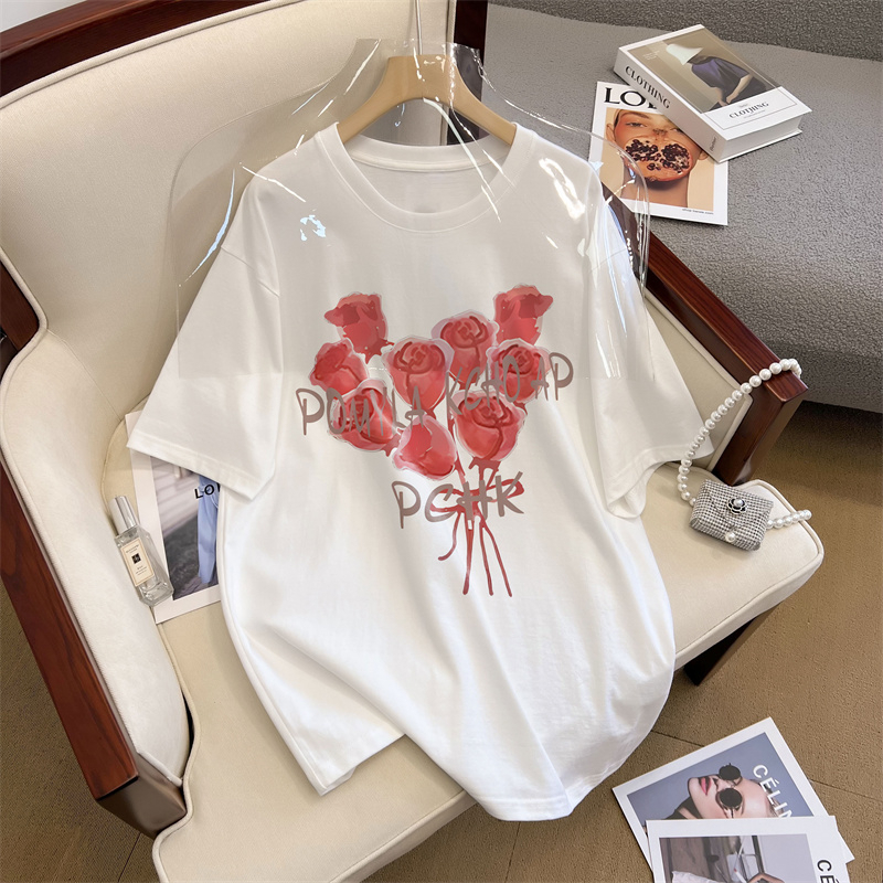 230g rear bag summer new style pure cotton large size women's short-sleeved T-shirt