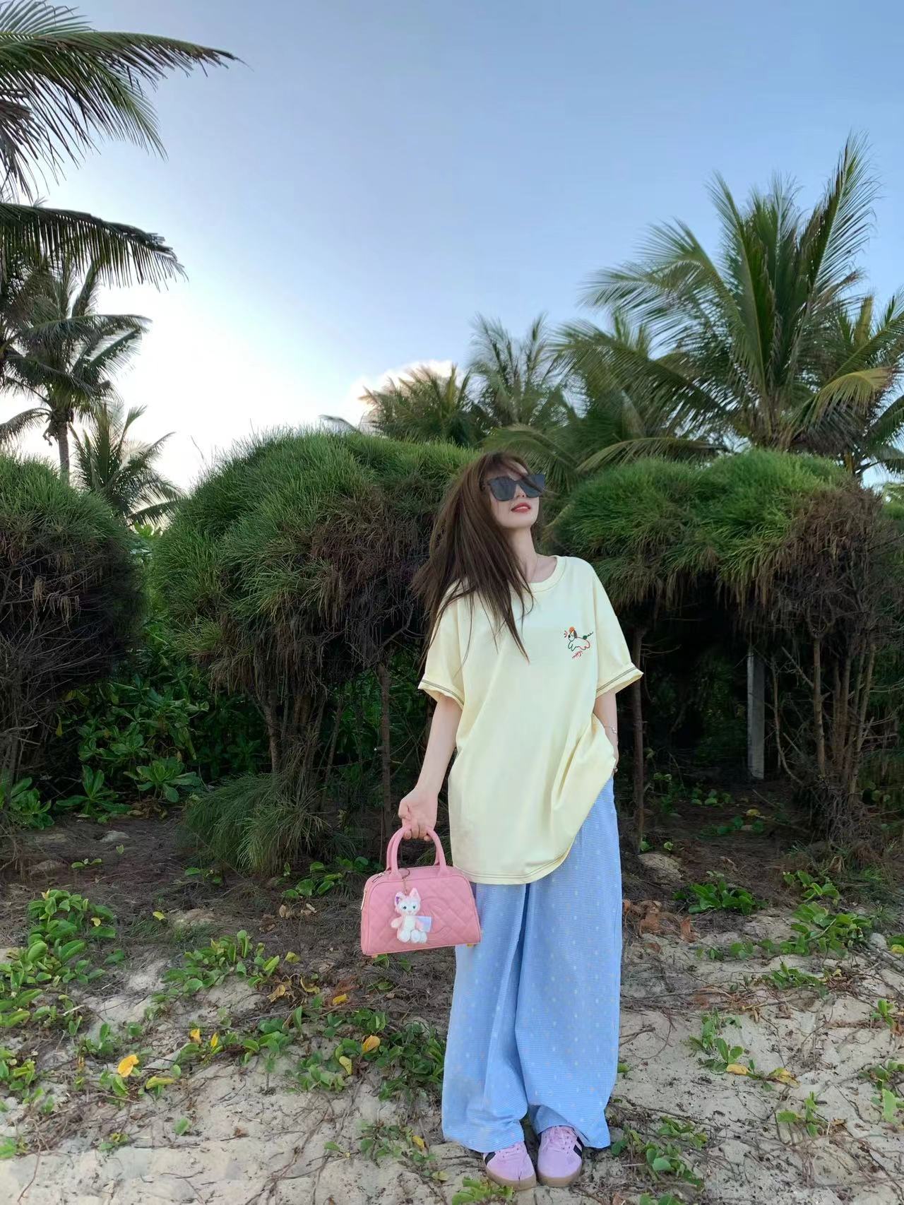 高質量純棉220克精梳緊密手感好直播品質前後印花短袖t恤女