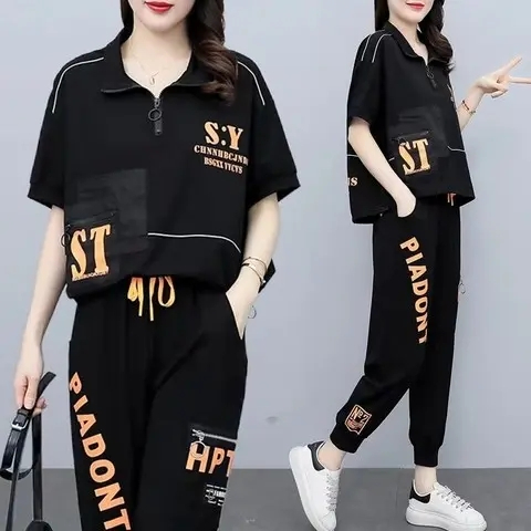 2024 Large Size Summer Clothes New Fashionable Age-reducing Fashion Suits for Fat Girls Loose and Slim Casual Sports Two-piece Set